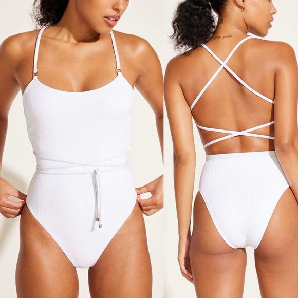 NWOT Vitamin A Yara Wrap One Piece White EcoRib Small - Picture 1 of 5